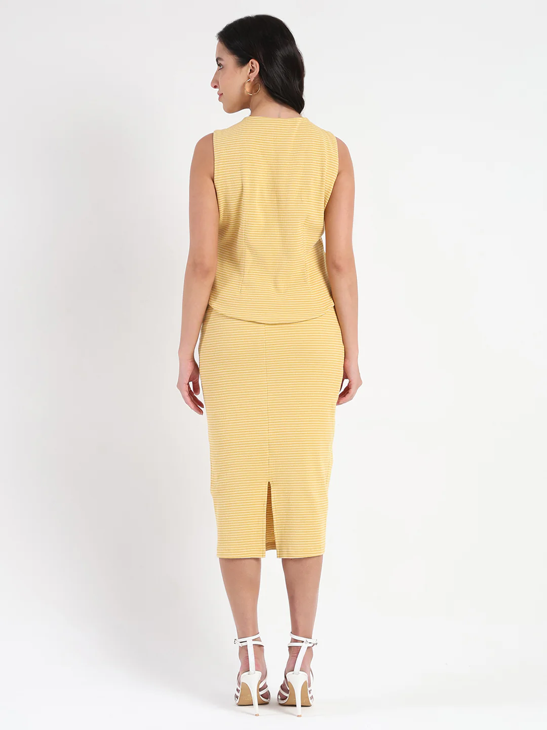 Madame Sleeveless Top and Skirt Striped Mustard Yellow Co-ord Set - Image 6