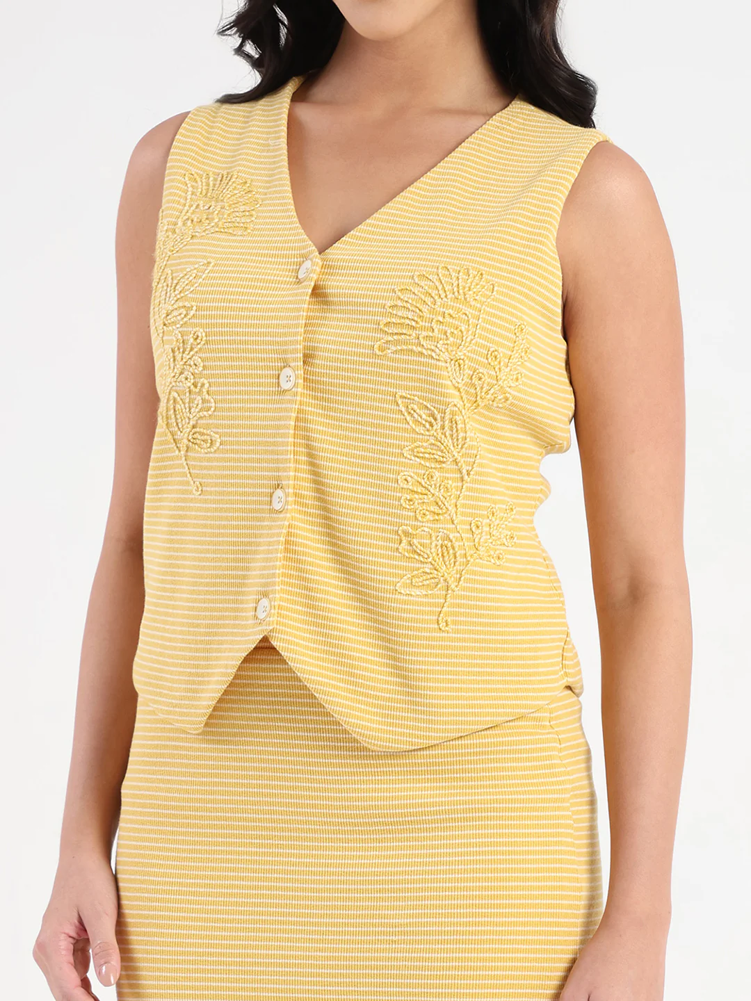 Madame Sleeveless Top and Skirt Striped Mustard Yellow Co-ord Set - Image 8