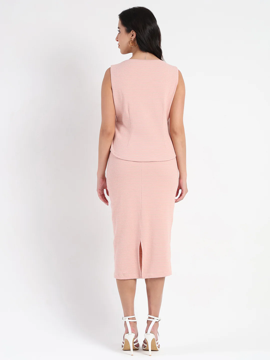 Madame Sleeveless Top and Skirt Striped Pink Co-ord Set - Image 6