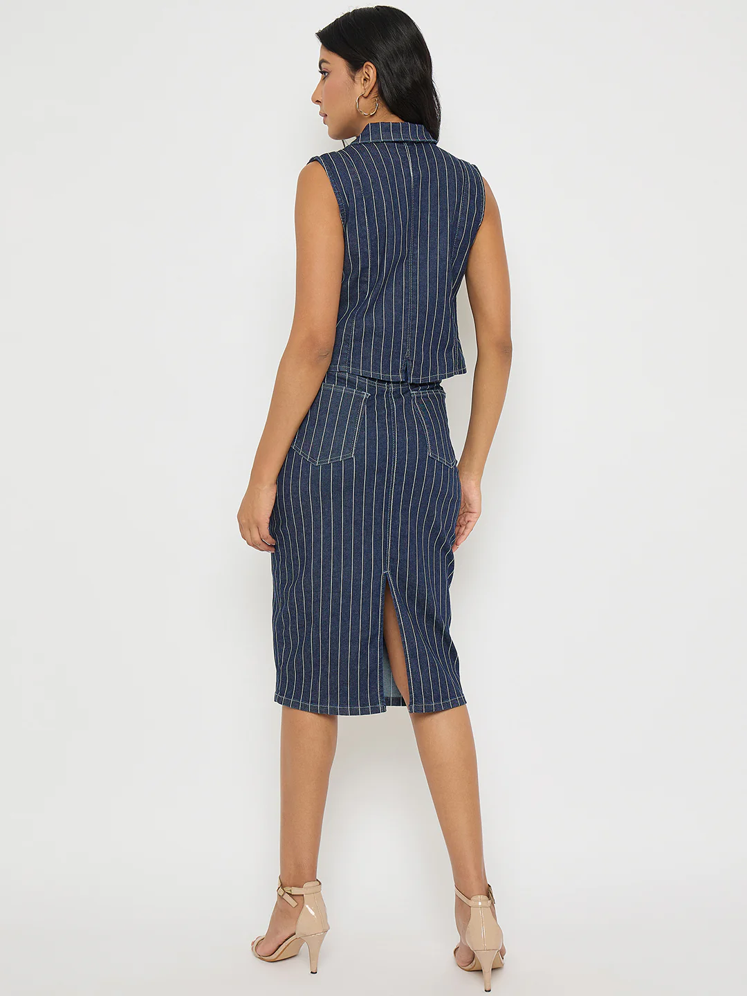 Madame Striped Top and Skirt Mid-Blue Co-ord Set - Image 6