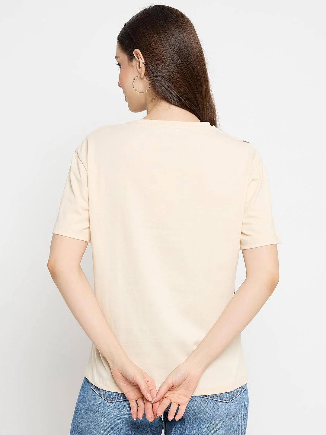 Madame Abstract Print Cotton Beige Half T-shirt - Image 6