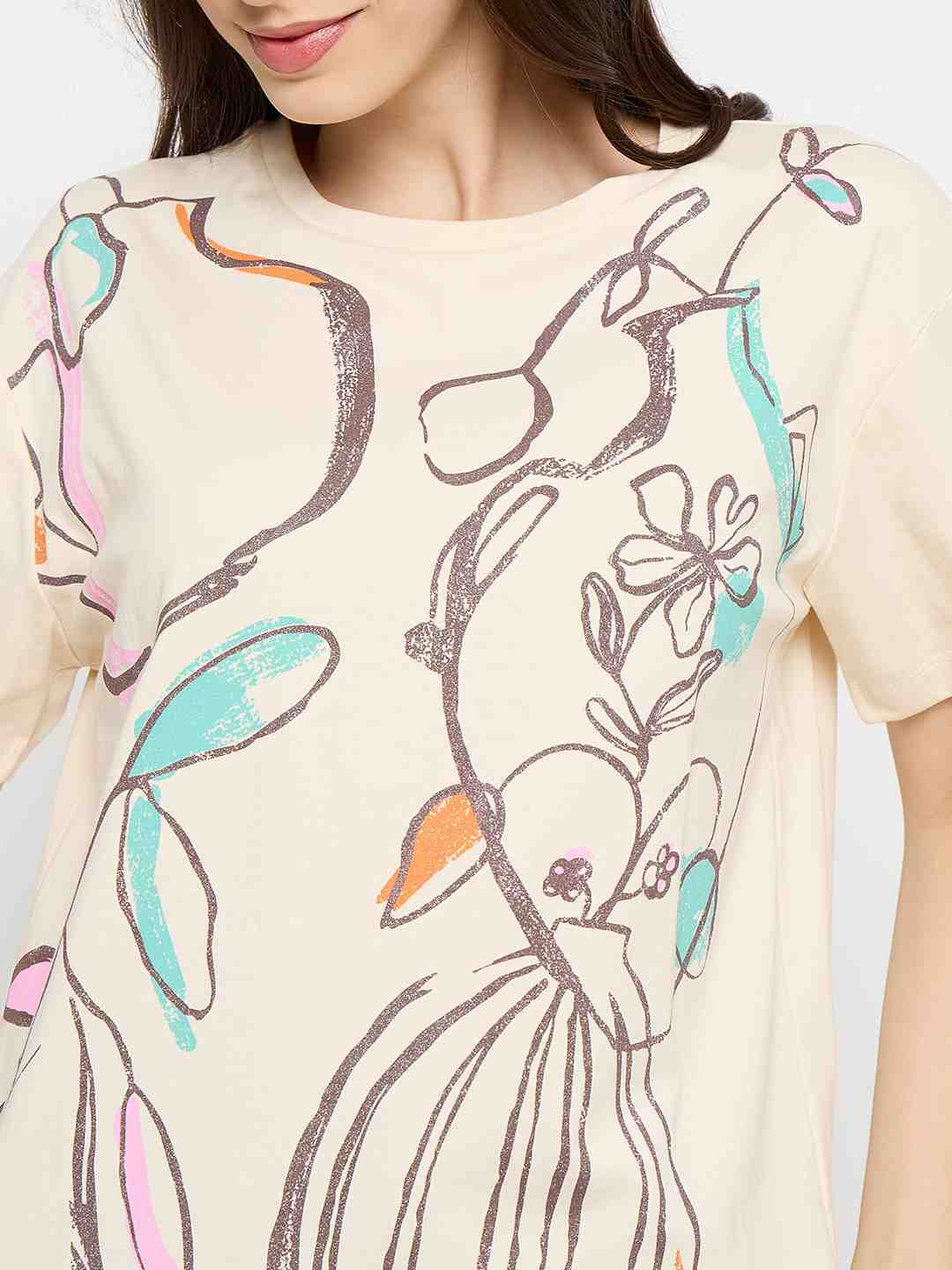 Madame Abstract Print Cotton Beige Half T-shirt - Image 7