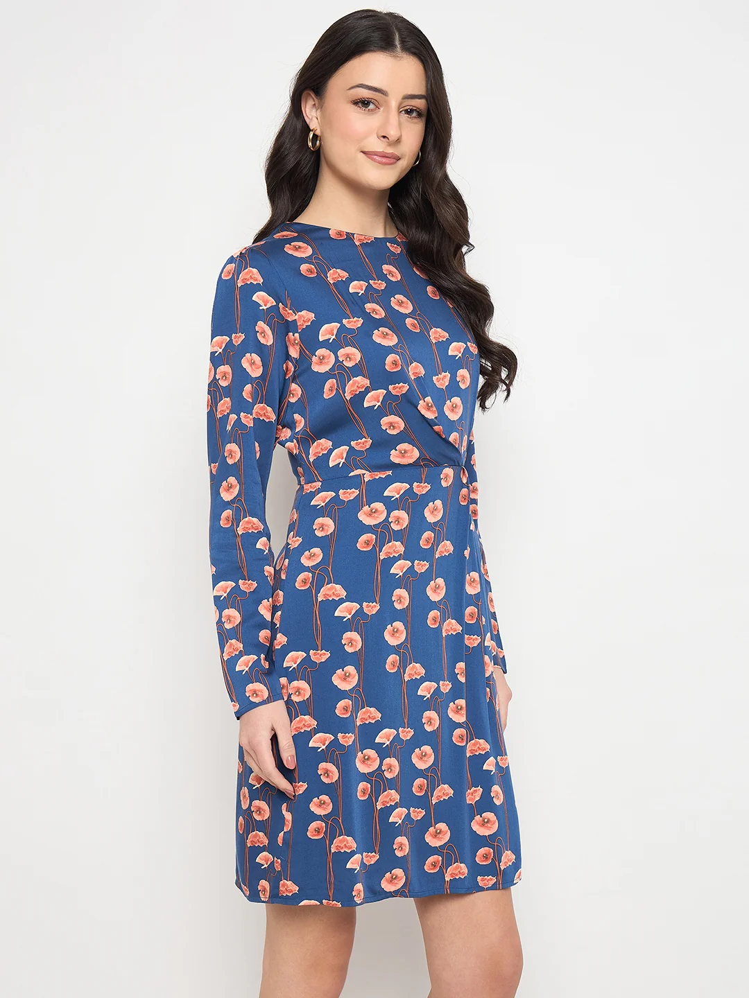 Madame Blue Printed Rayon Flared Dress - Image 5