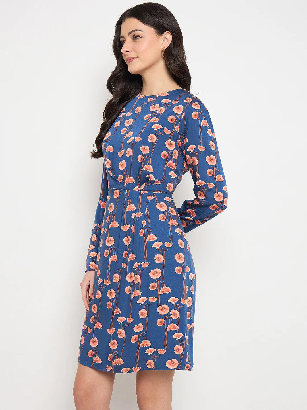 Madame Blue Printed Rayon Flared Dress - Image 6