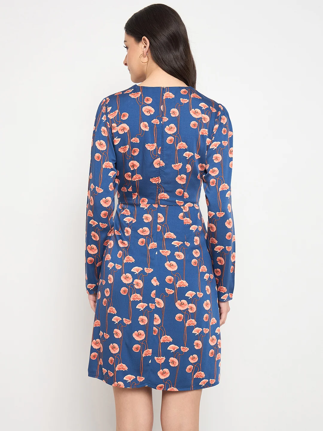Madame Blue Printed Rayon Flared Dress - Image 7