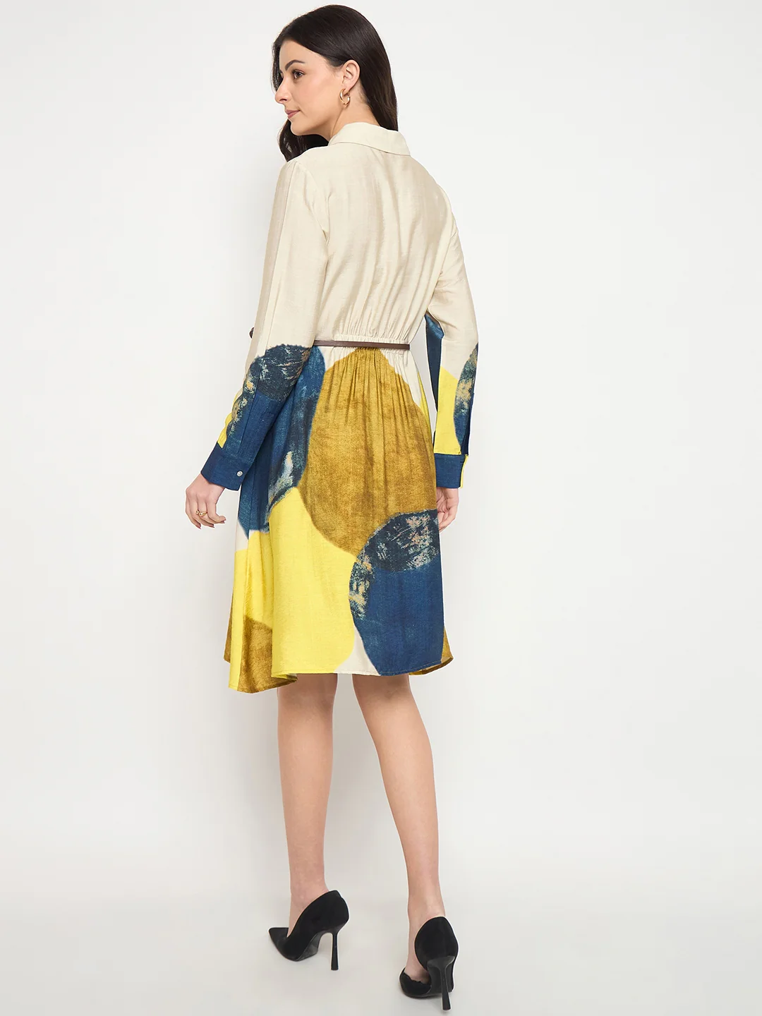 Madame Beige Rayon Blend Colorblock Shirt Dress - Image 7