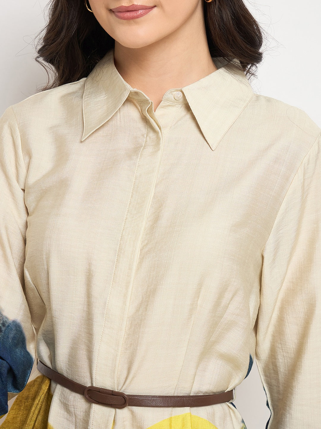 Madame Beige Rayon Blend Colorblock Shirt Dress - Image 8