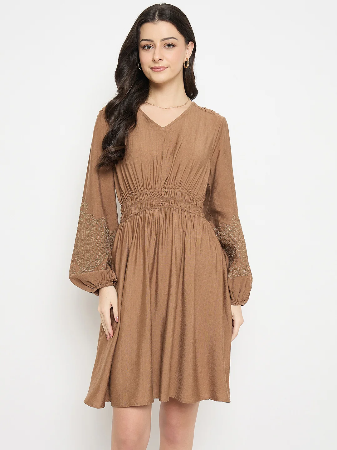 Madame Brown Rayon Nylon Blend Embroidered Dress - Image 2