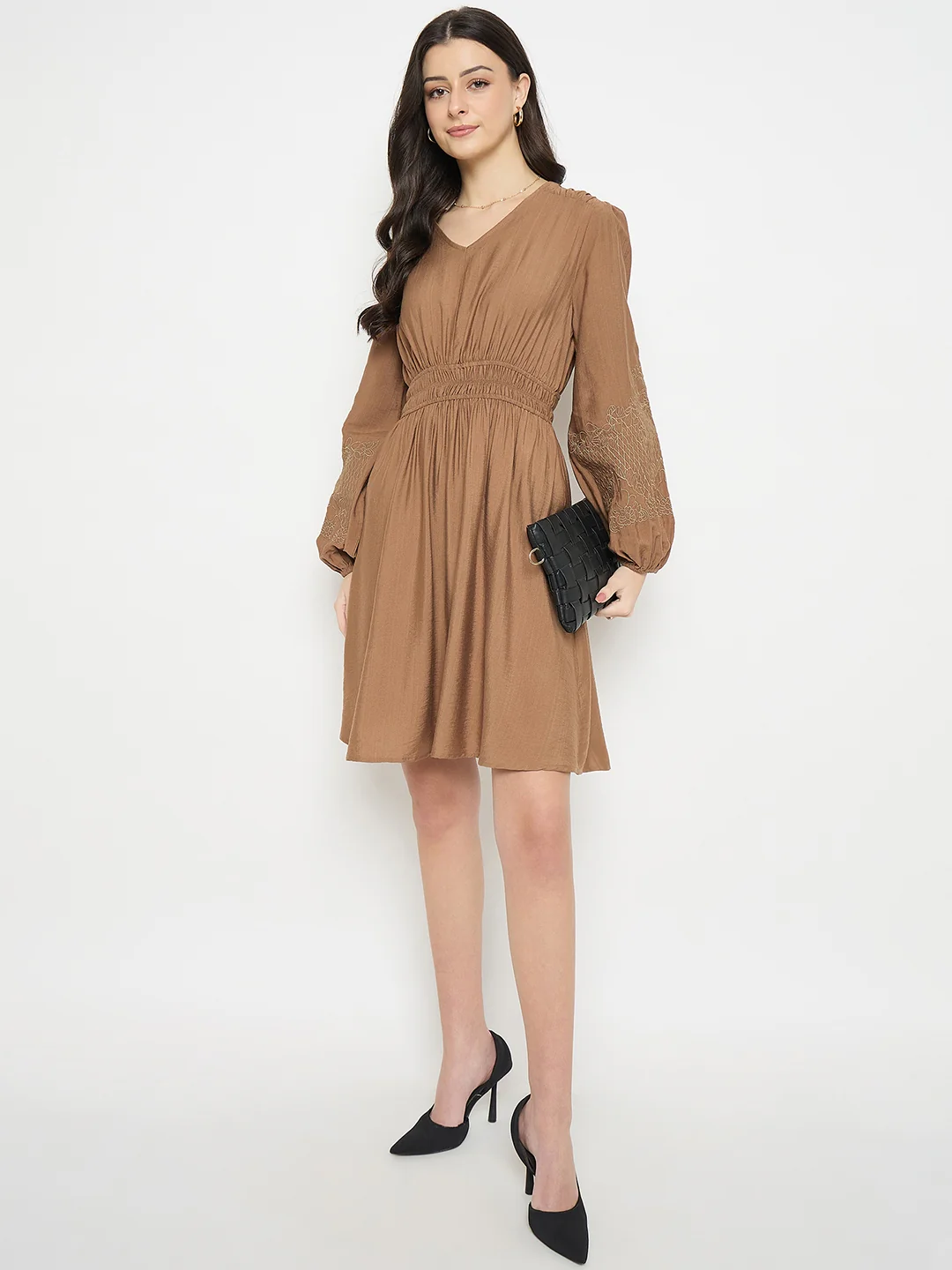 Madame Brown Rayon Nylon Blend Embroidered Dress - Image 3