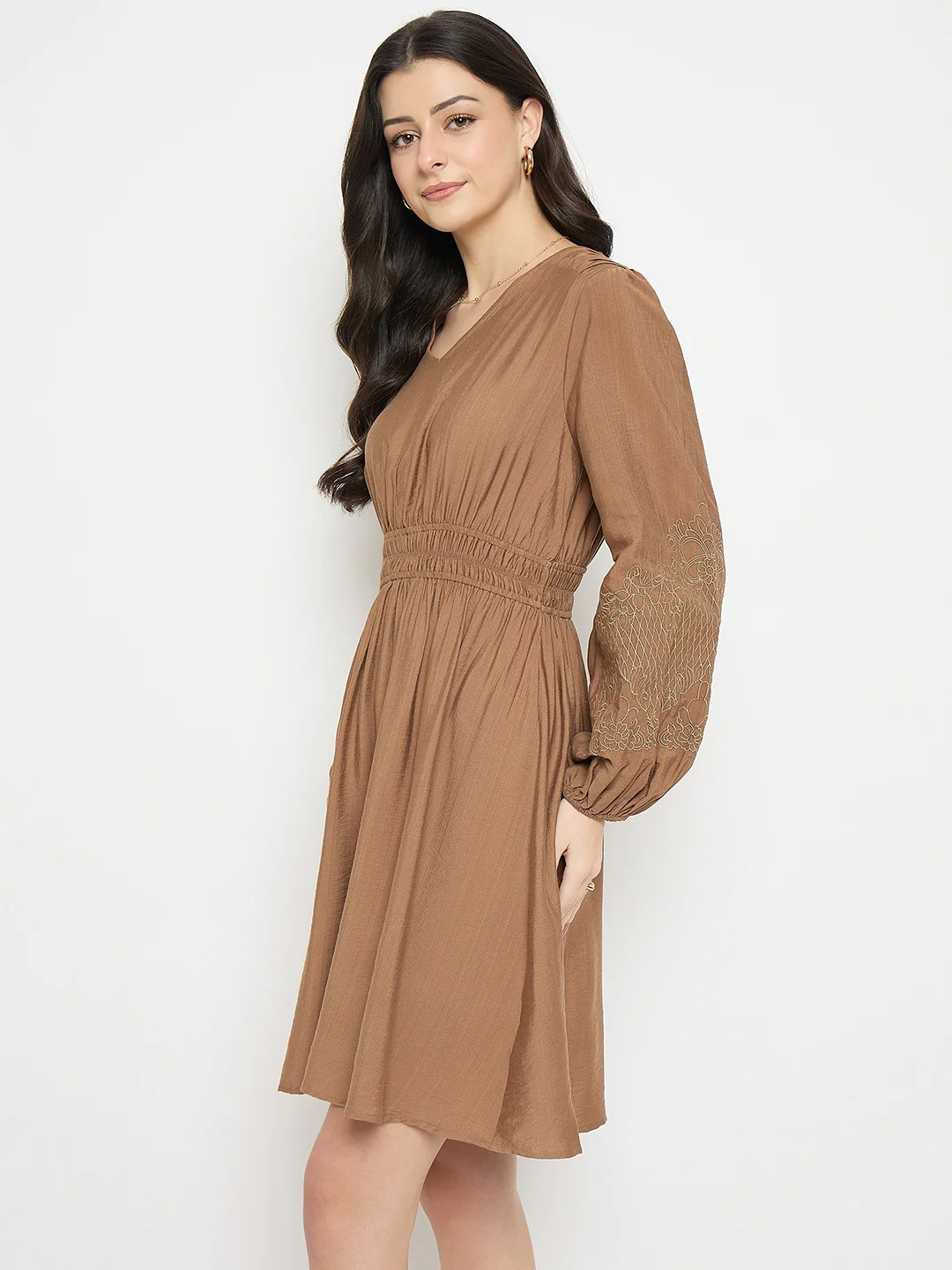 Madame Brown Rayon Nylon Blend Embroidered Dress - Image 4