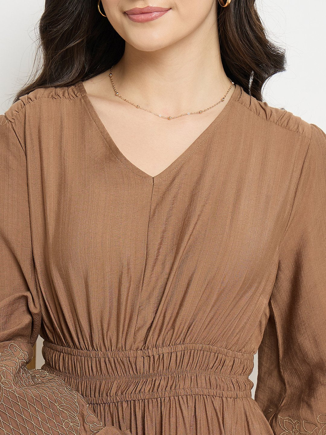 Madame Brown Rayon Nylon Blend Embroidered Dress - Image 7