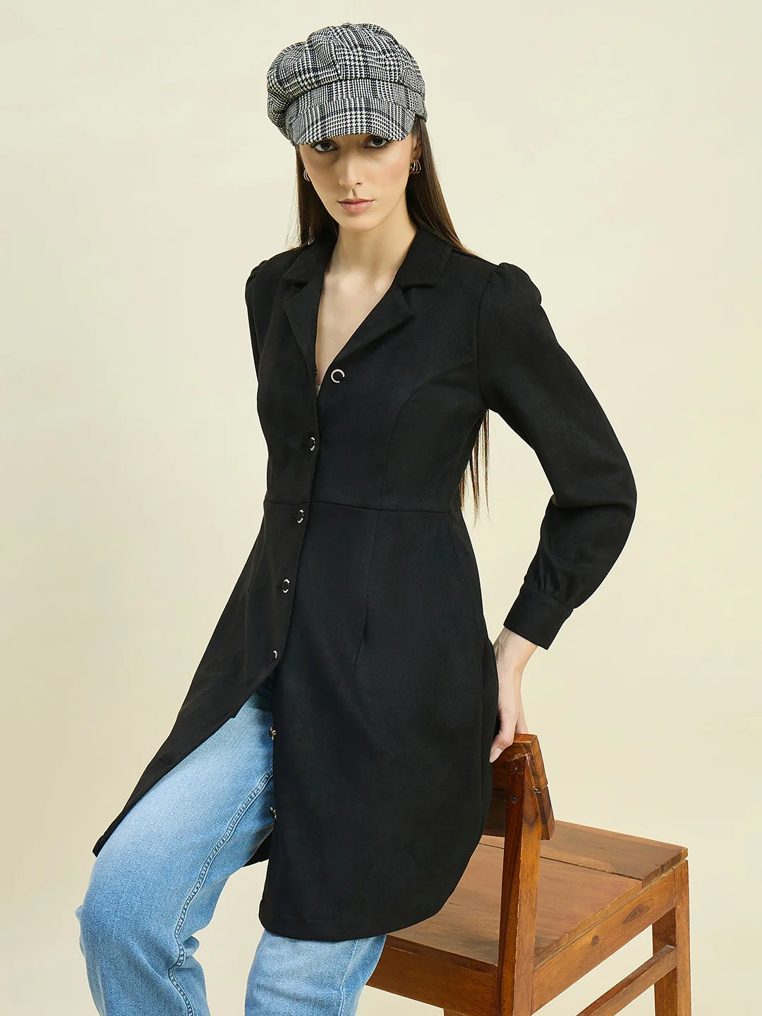 Madame Suede Blazer Dress with Embellished Button Details - Image 2