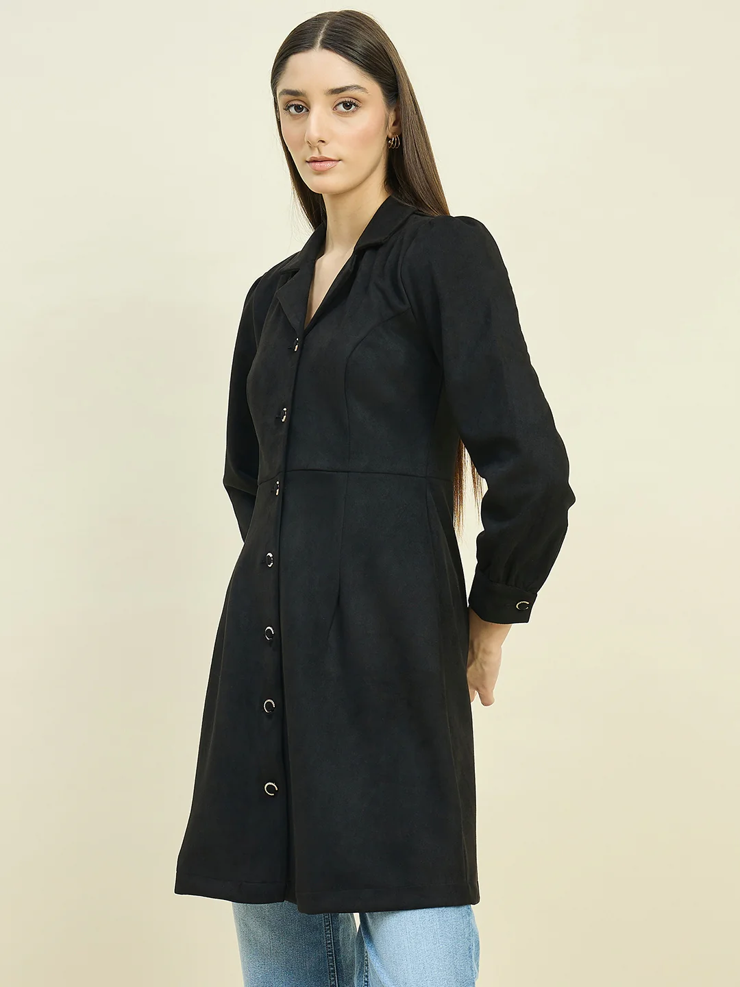 Madame Suede Blazer Dress with Embellished Button Details - Image 5