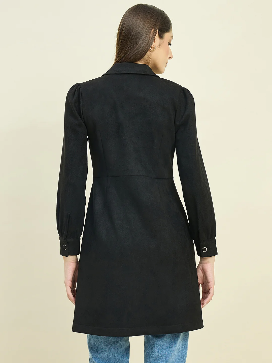 Madame Suede Blazer Dress with Embellished Button Details - Image 6