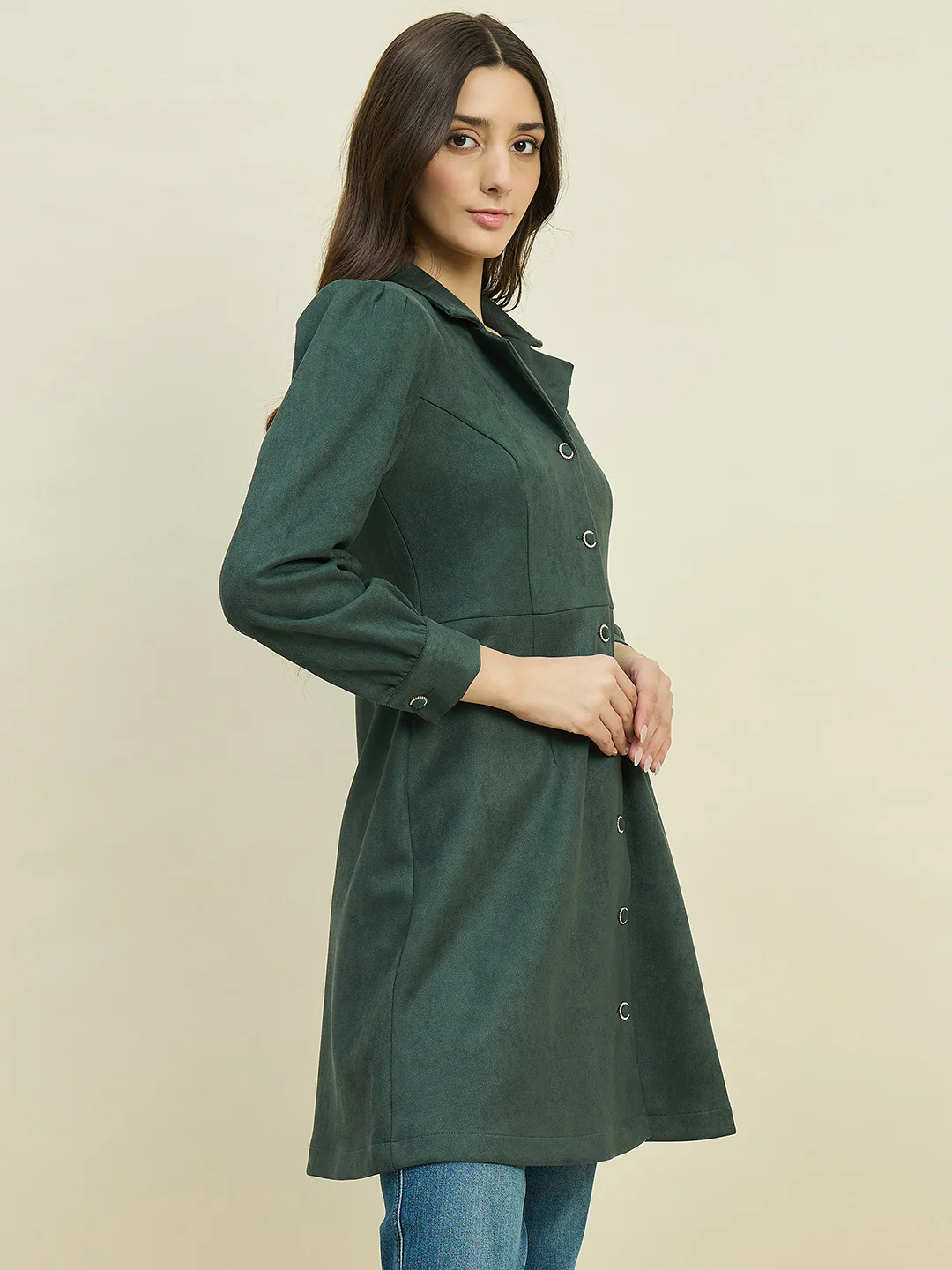 Madame Solid Green Blazer Dress - Image 4