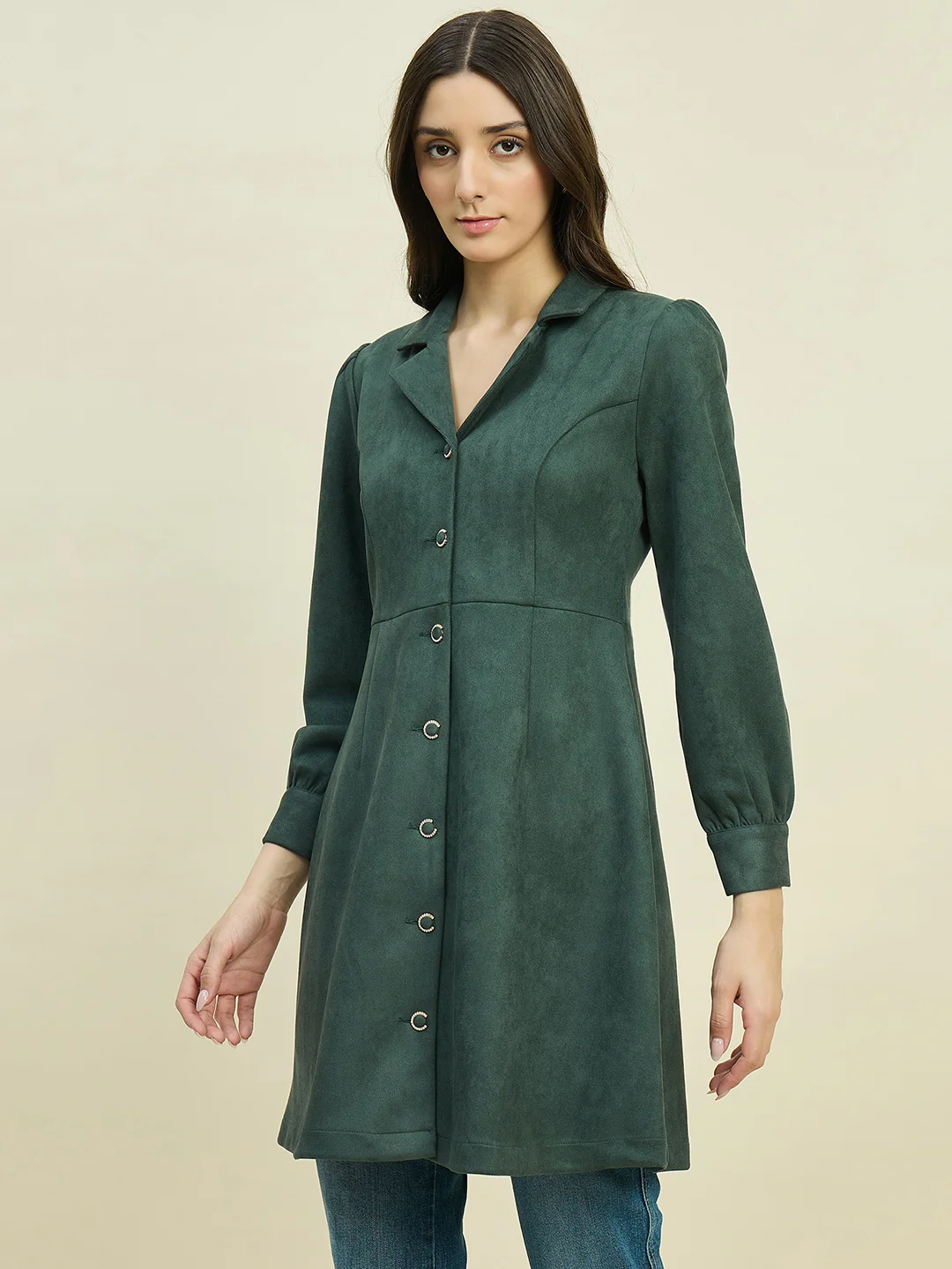 Madame Solid Green Blazer Dress - Image 5