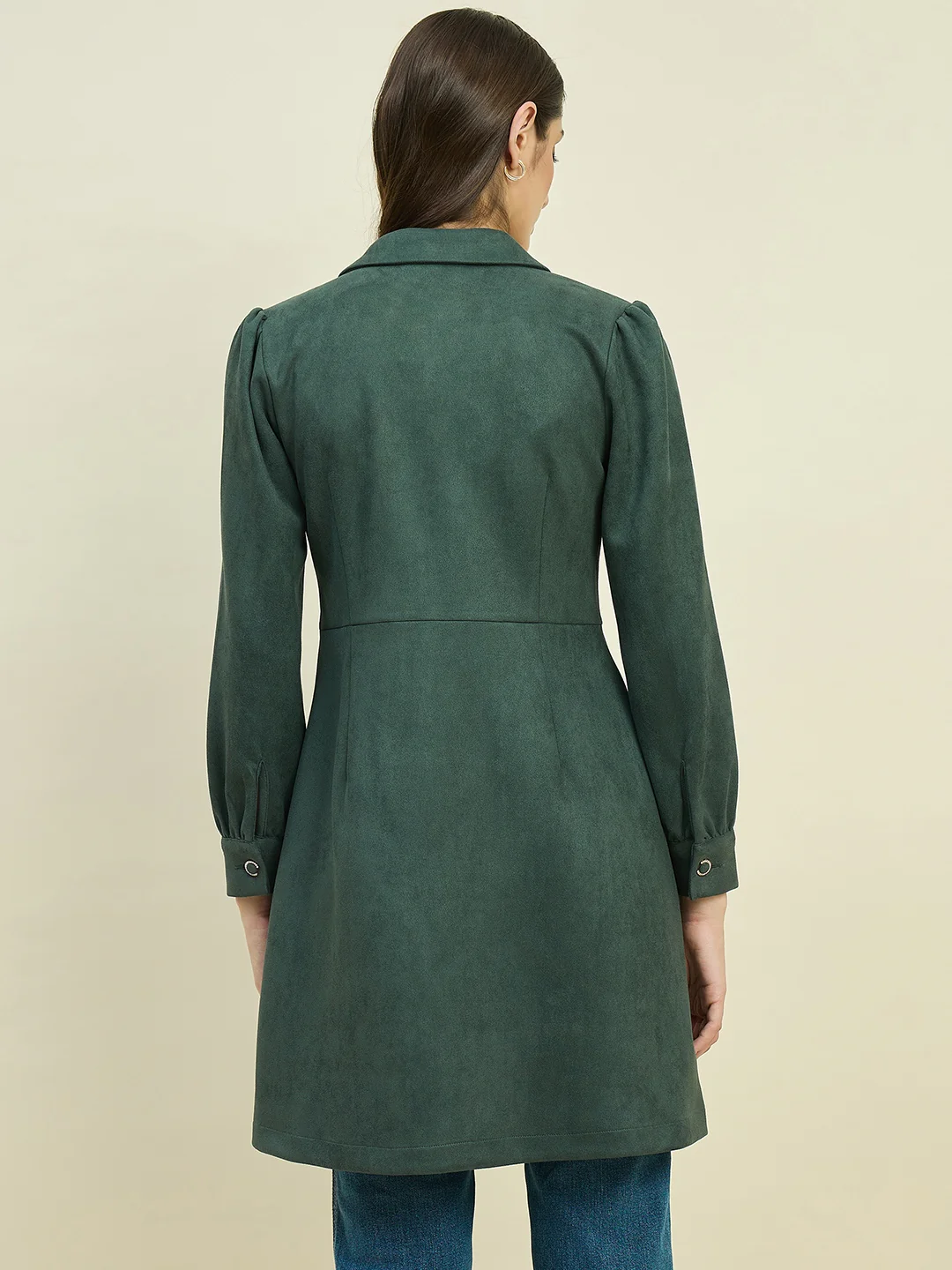 Madame Solid Green Blazer Dress - Image 6