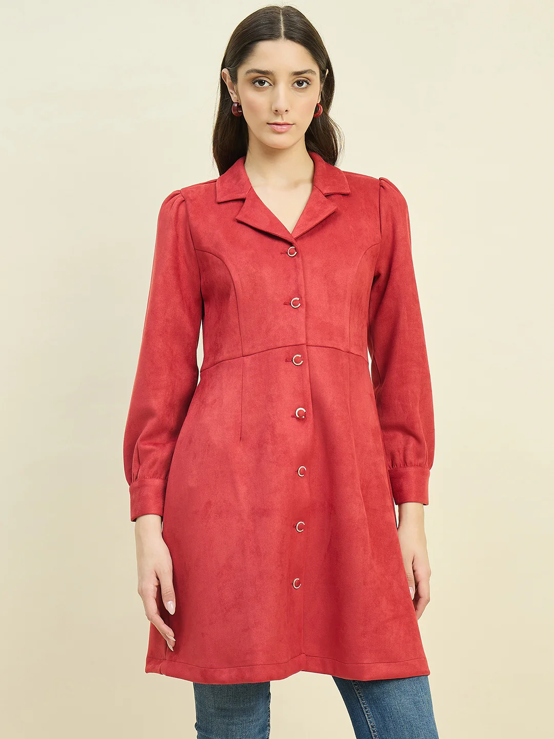 Madame Suede Blazer Dress with Embellished Button Details - Image 3