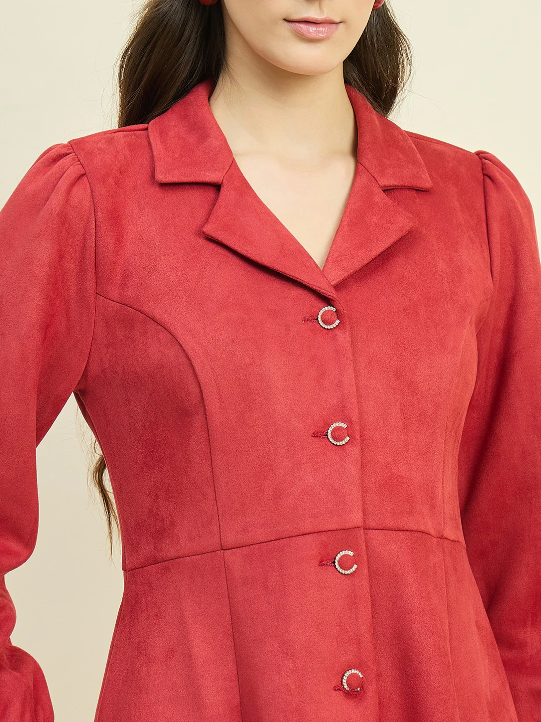 Madame Suede Blazer Dress with Embellished Button Details - Image 7