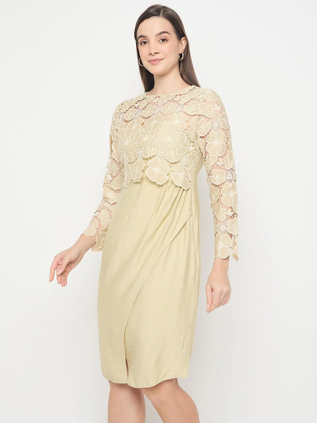 Madame Lace Overlay Wrap Lemon Yellow Dress - Image 5