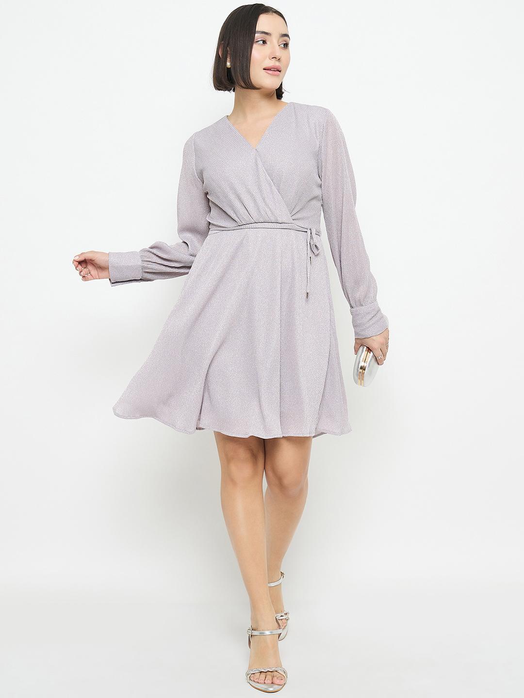 Madame Surplice Neck Lilac Mini Dress - Image 2