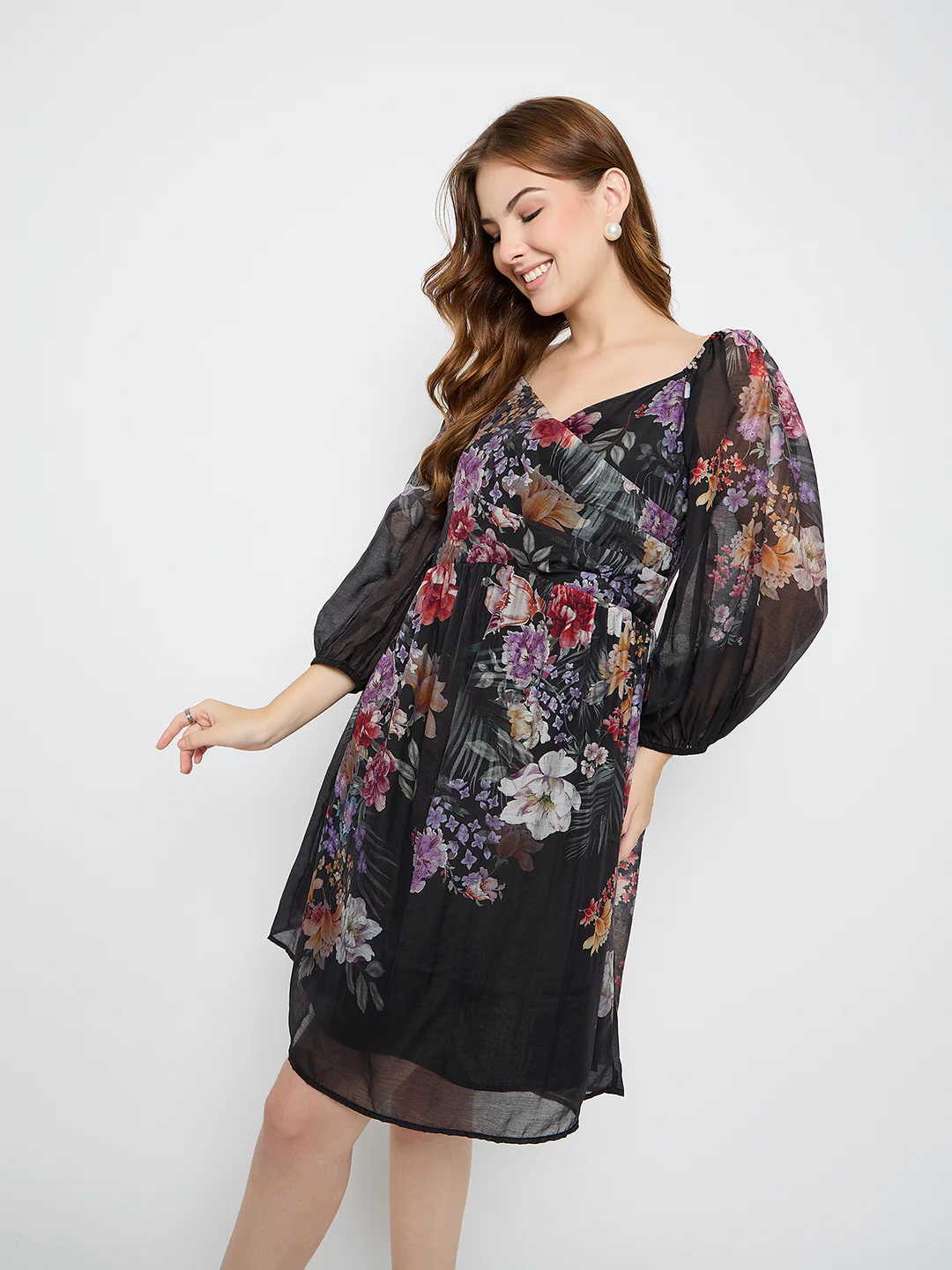 Madame Floral Print Tencel Blend Black Midi Dress - Image 2
