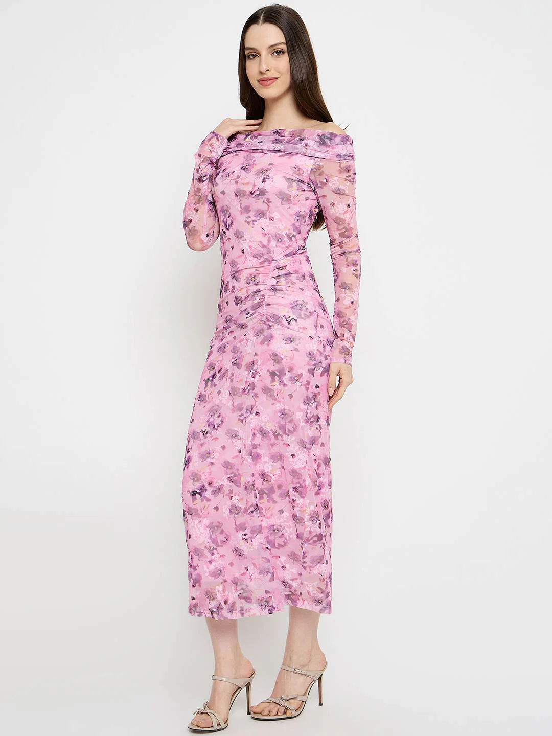 Madame Floral Print Off Shoulder Pink Maxi Dress - Image 5