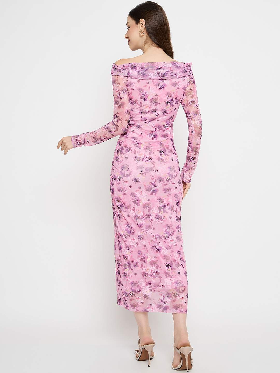 Madame Floral Print Off Shoulder Pink Maxi Dress - Image 6
