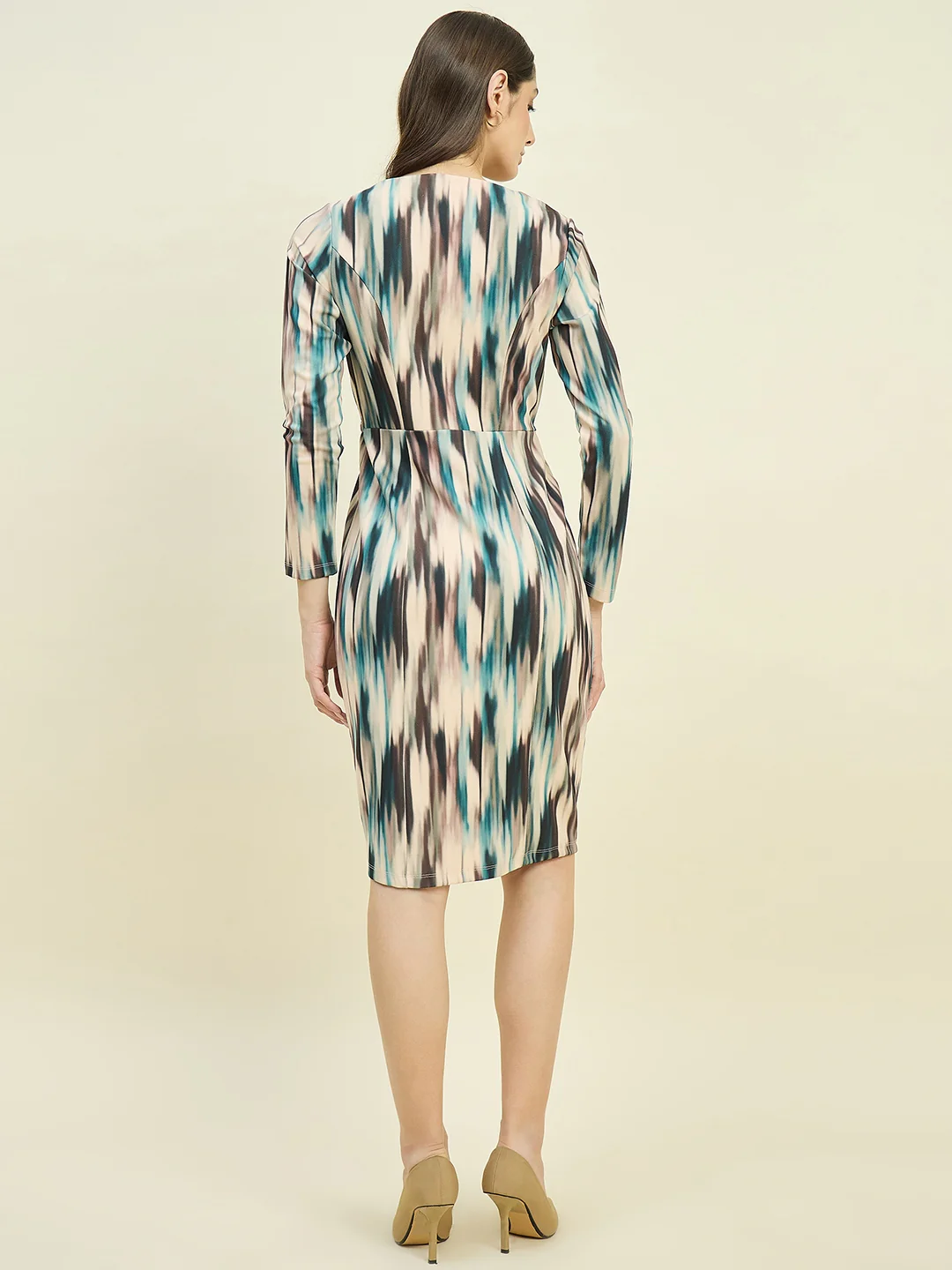 Madame Abstract Print Beige Dress - Image 6