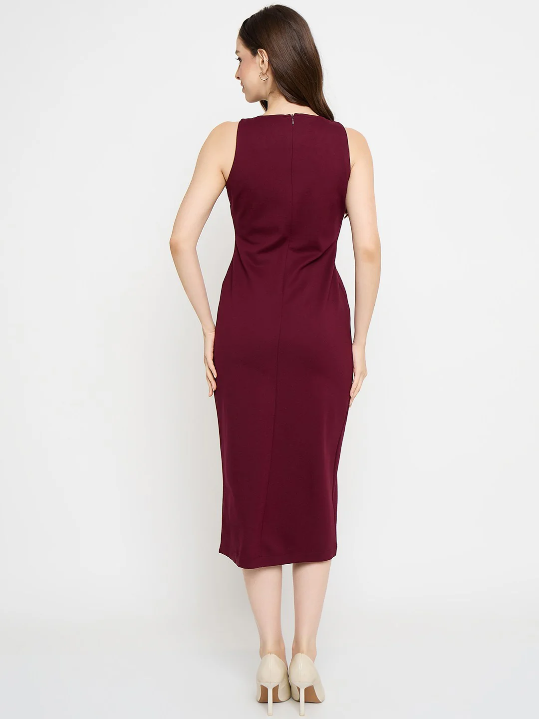 Madame Double Breasted Maroon Red Midi Dress - Image 6