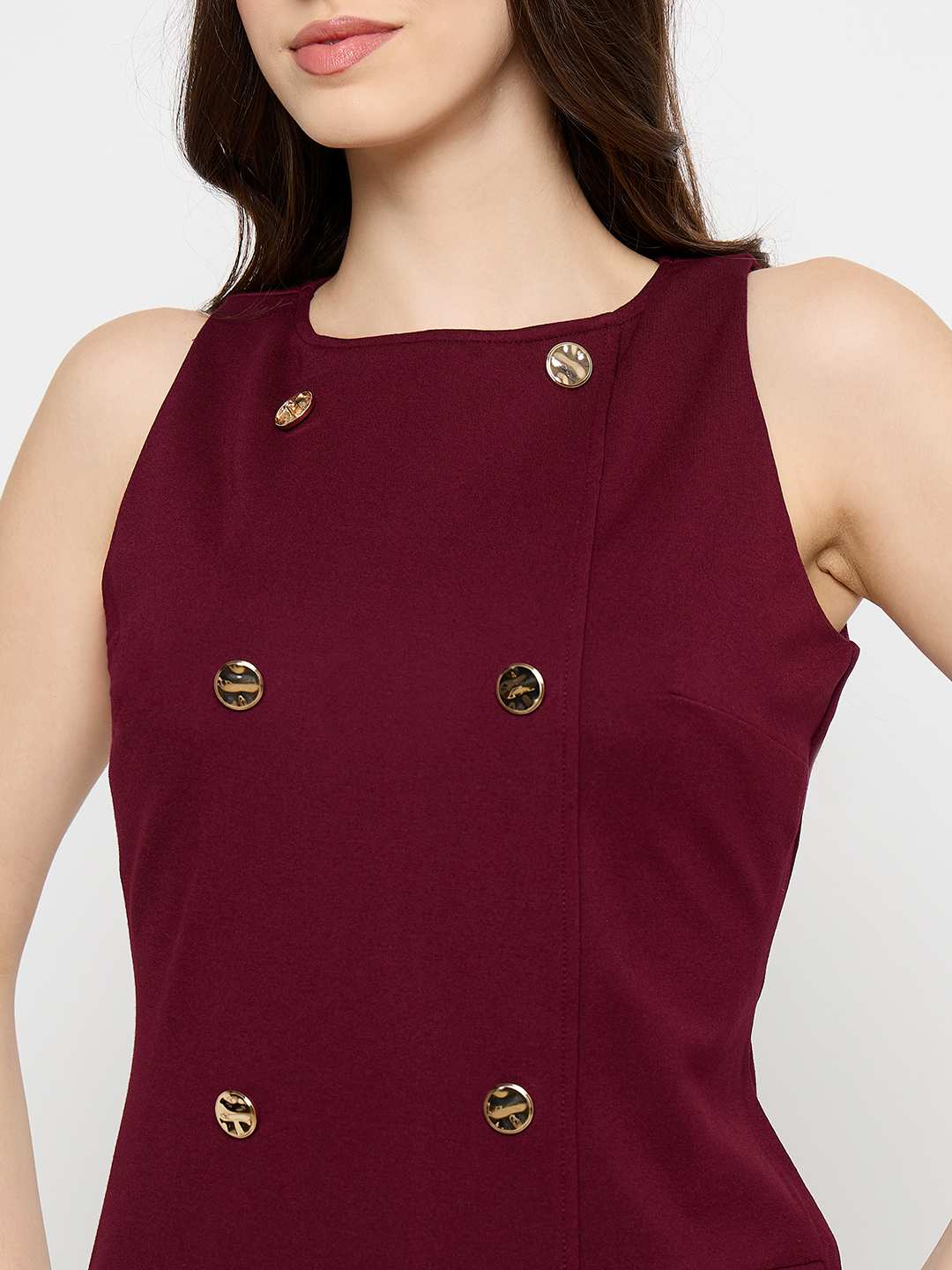 Madame Double Breasted Maroon Red Midi Dress - Image 7