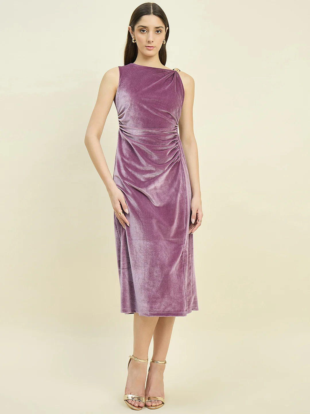 Madame Mauve Draped Bodycon Dress - Image 2