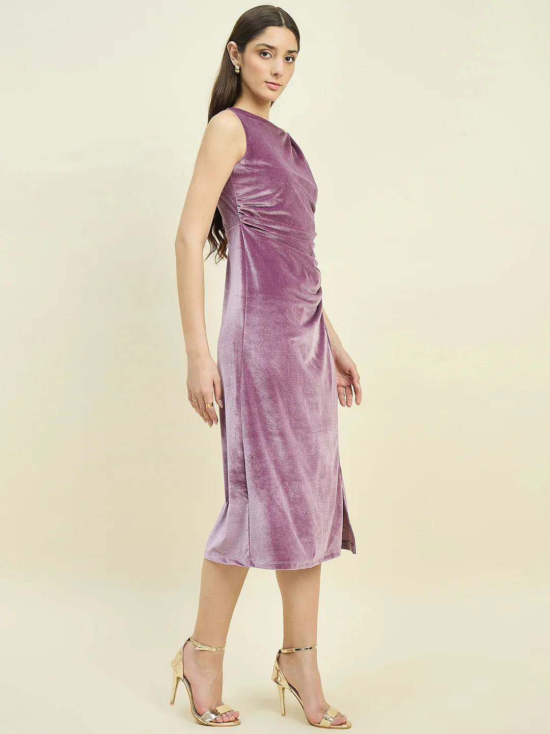 Madame Mauve Draped Bodycon Dress - Image 4