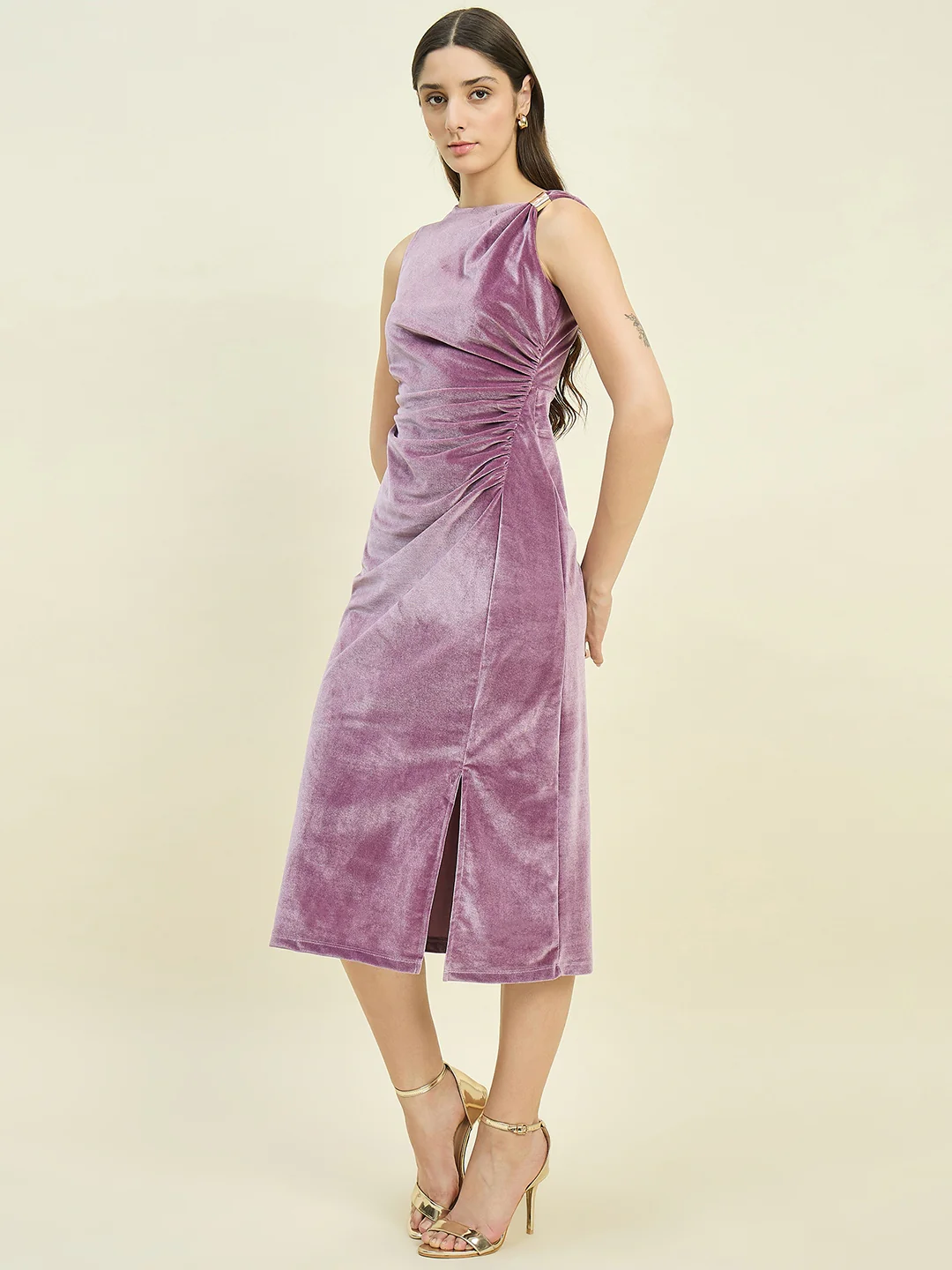 Madame Mauve Draped Bodycon Dress - Image 5