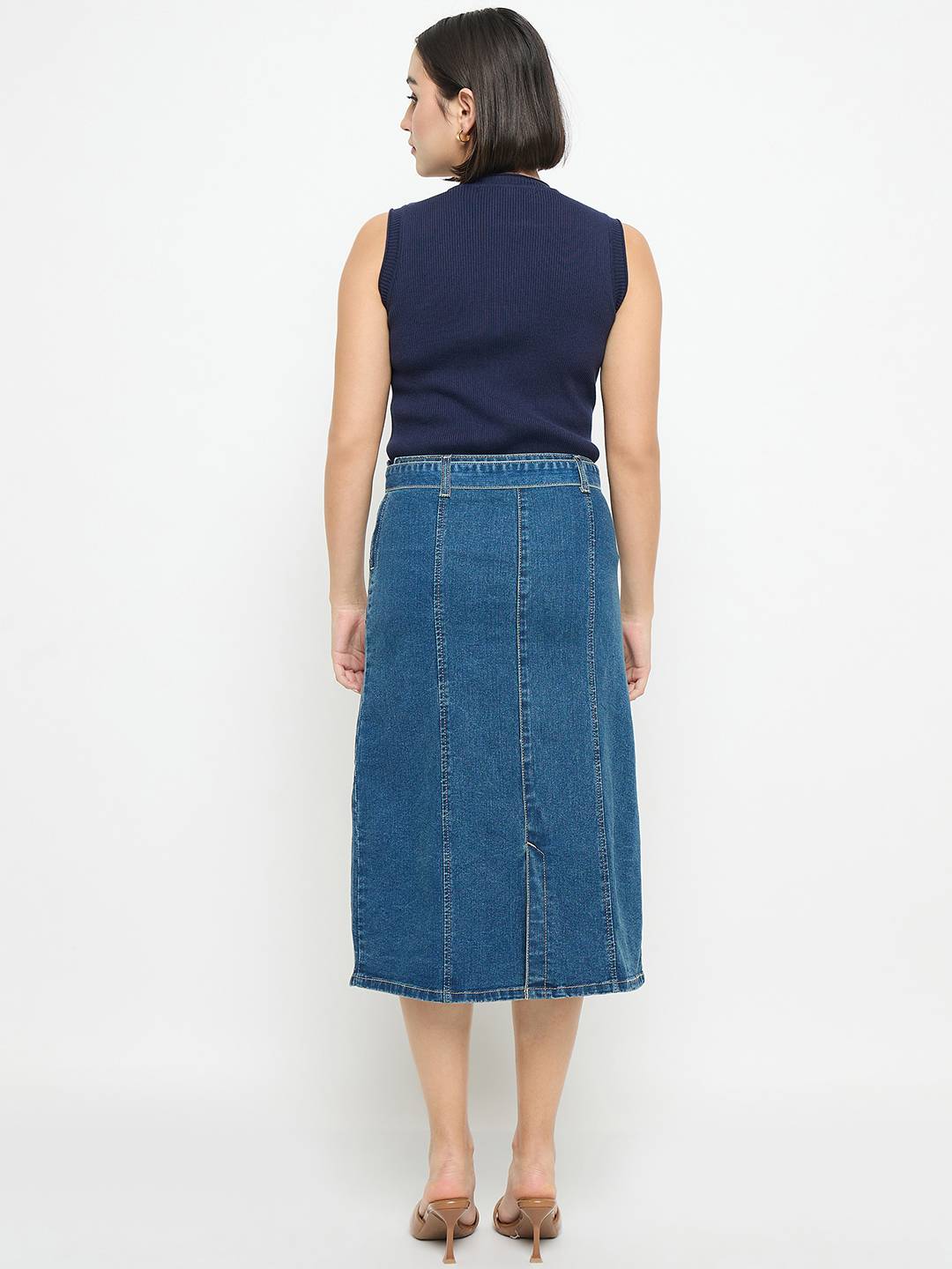 Madame Sleeveless Belted Denim Dress - Image 6