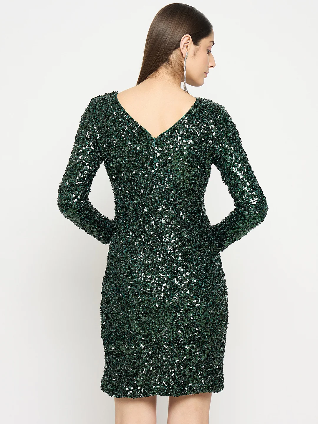 Madame Boat Neck Printed Green Bodycon Dress - Image 6
