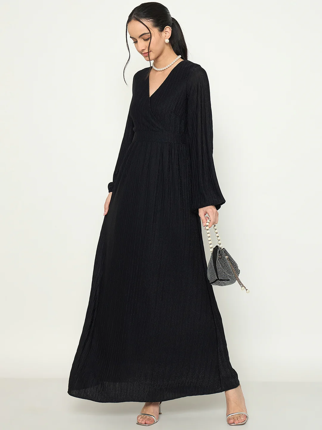 Madame Cinched Waist Fit and Flare Black Maxi Dress - Image 3