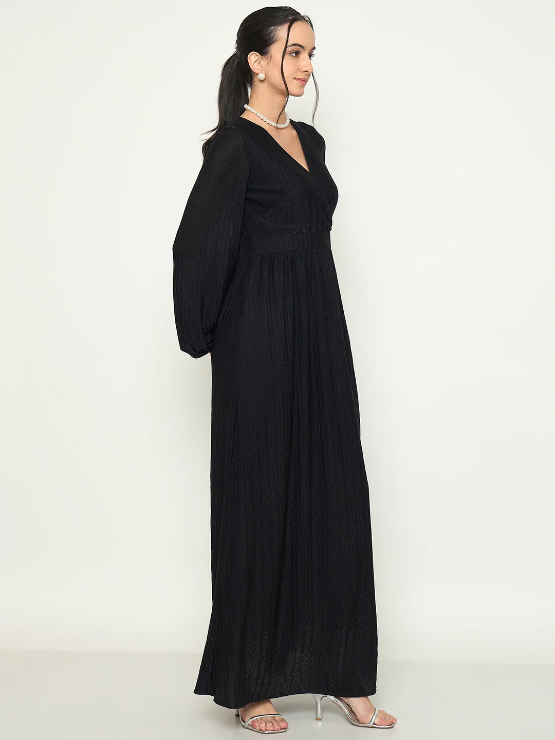 Madame Cinched Waist Fit and Flare Black Maxi Dress - Image 4