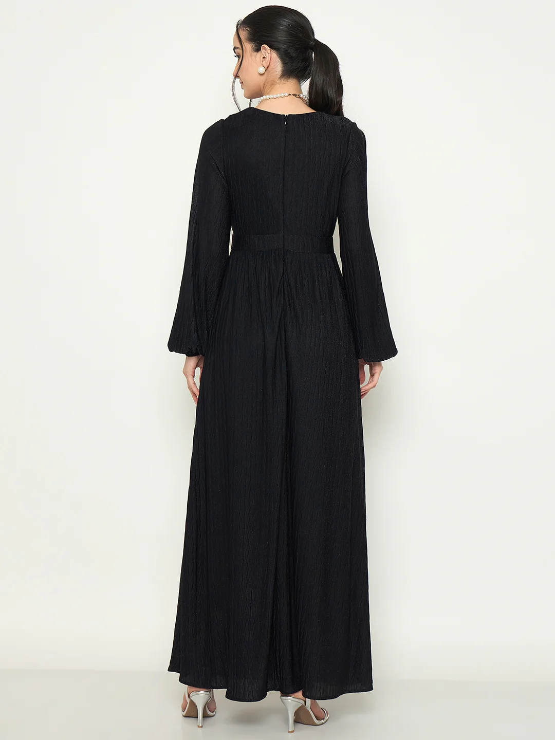 Madame Cinched Waist Fit and Flare Black Maxi Dress - Image 6
