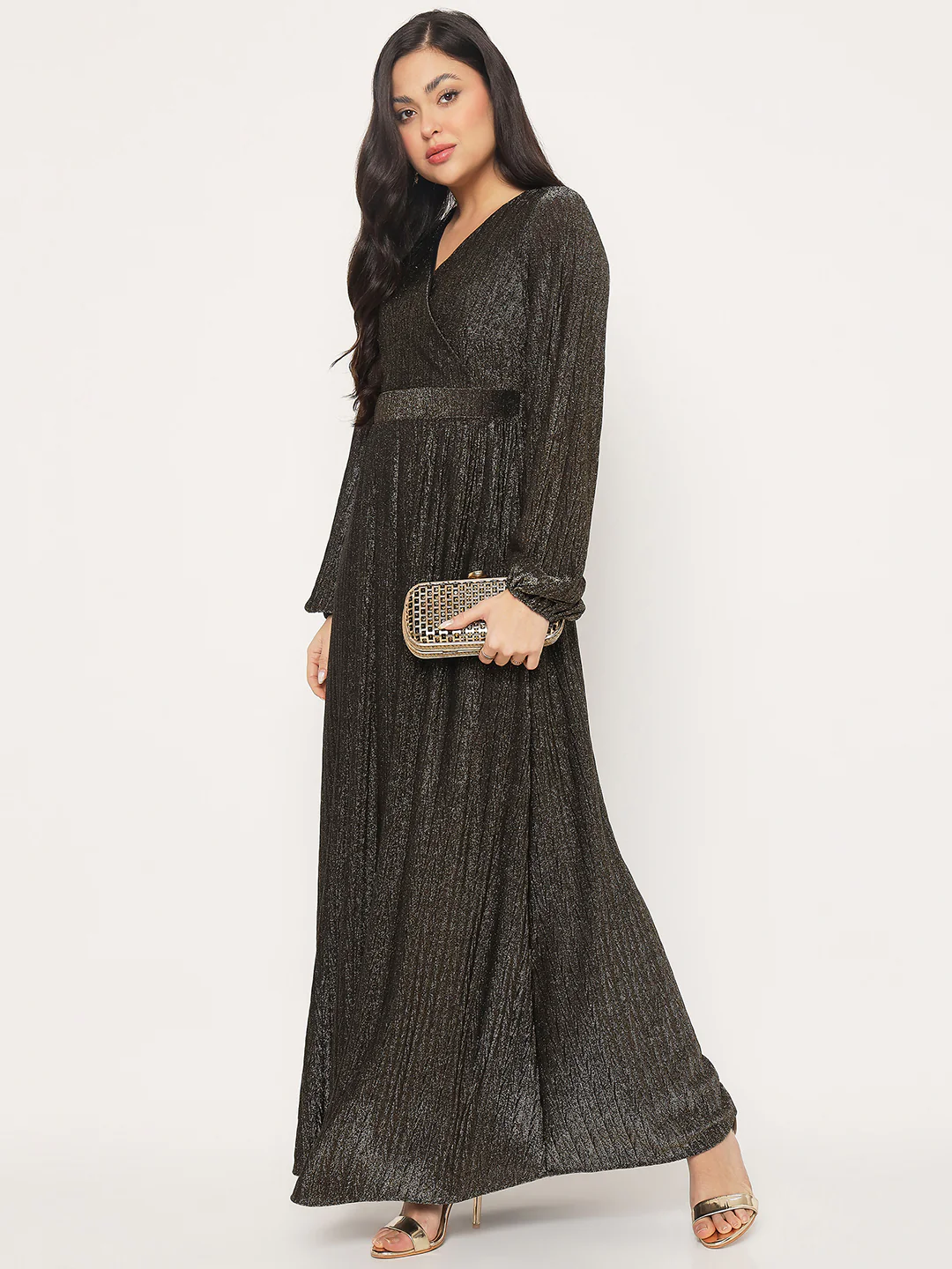 Madame Fit and Flare Golden Maxi Dress - Image 2