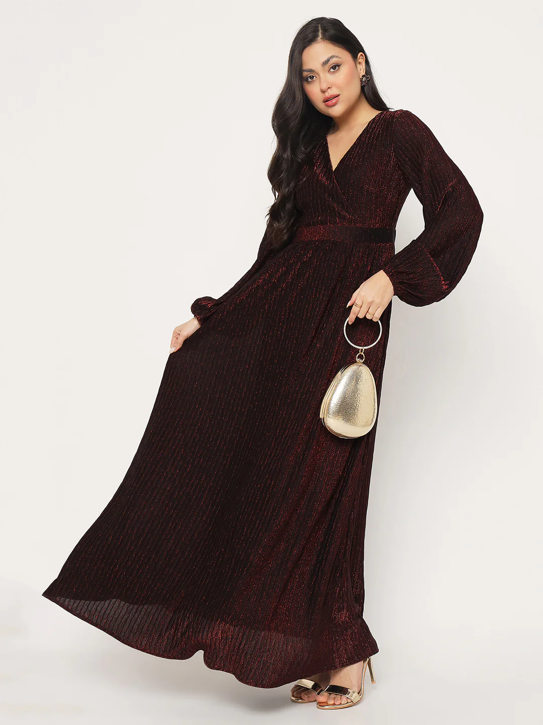 Madame Cinched Waist Fit and Flare Maroon Maxi Dress - Image 2
