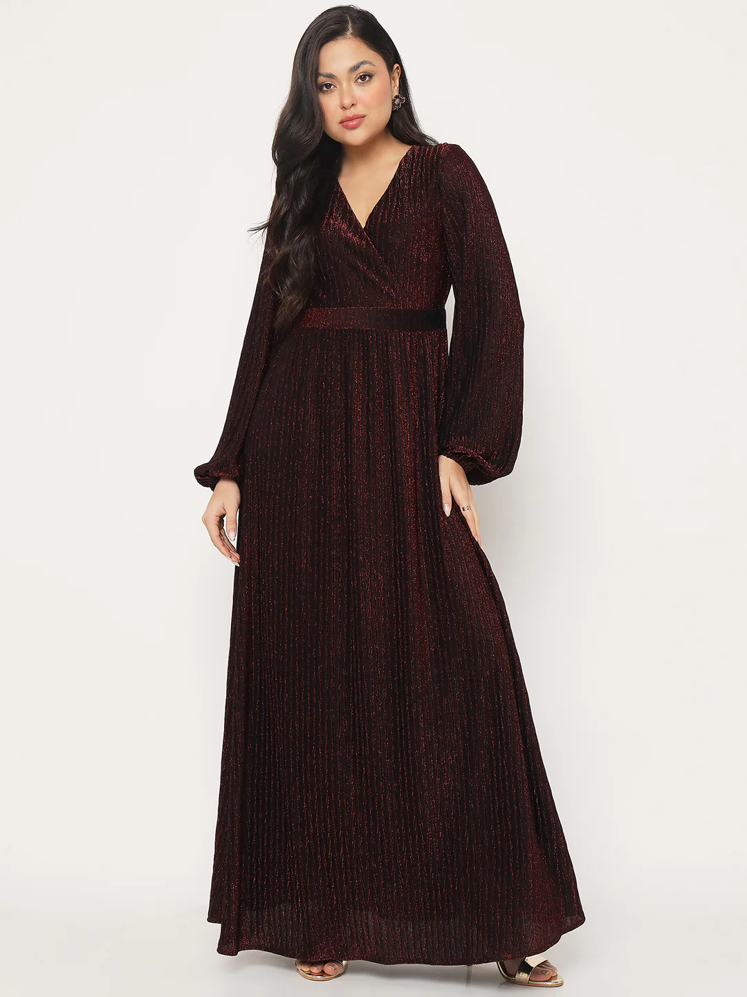 Madame Cinched Waist Fit and Flare Maroon Maxi Dress - Image 4
