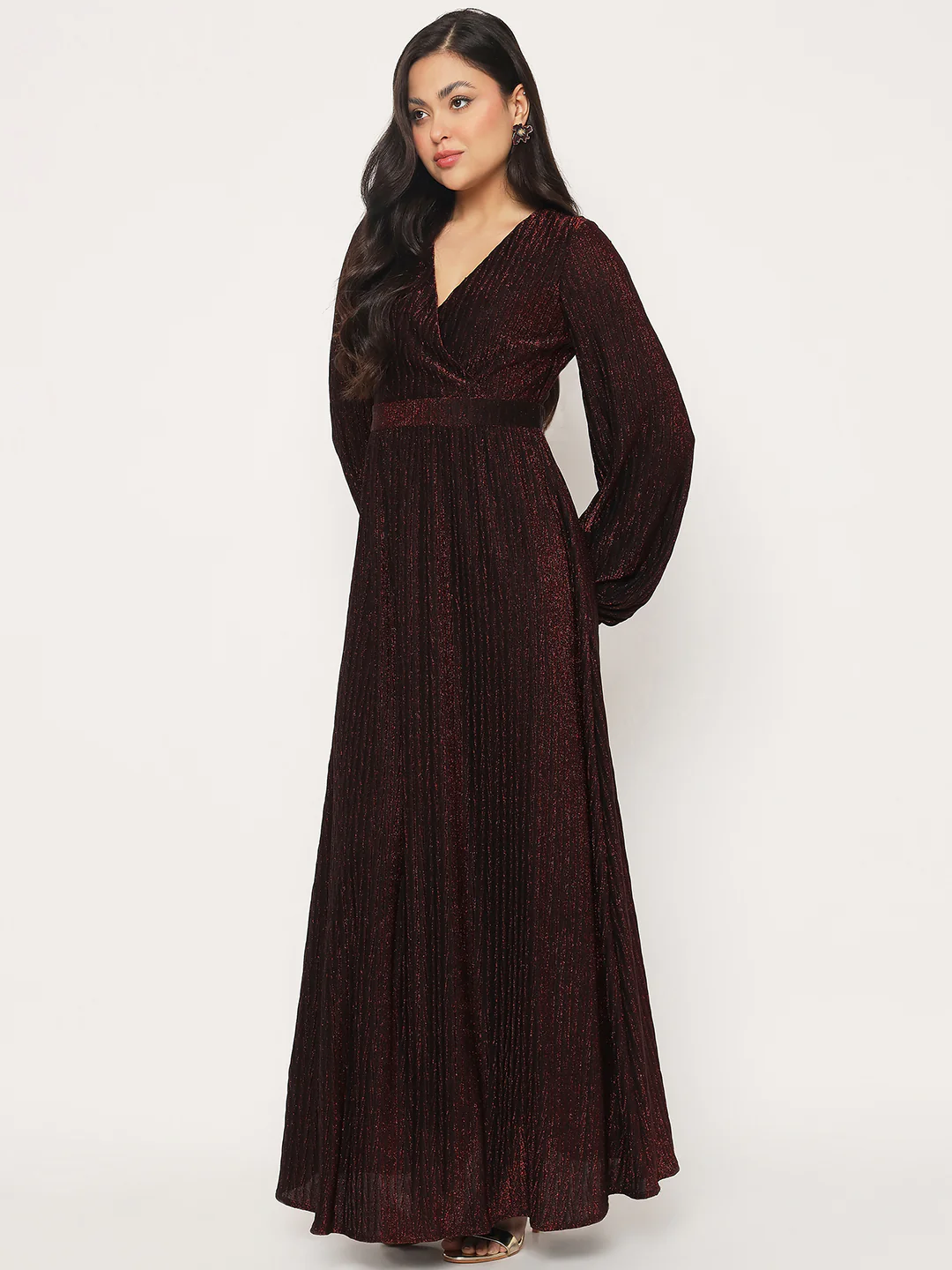 Madame Cinched Waist Fit and Flare Maroon Maxi Dress - Image 6
