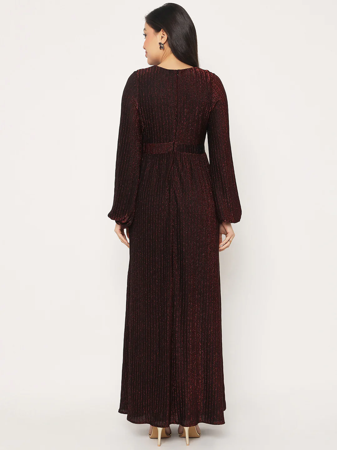 Madame Cinched Waist Fit and Flare Maroon Maxi Dress - Image 7
