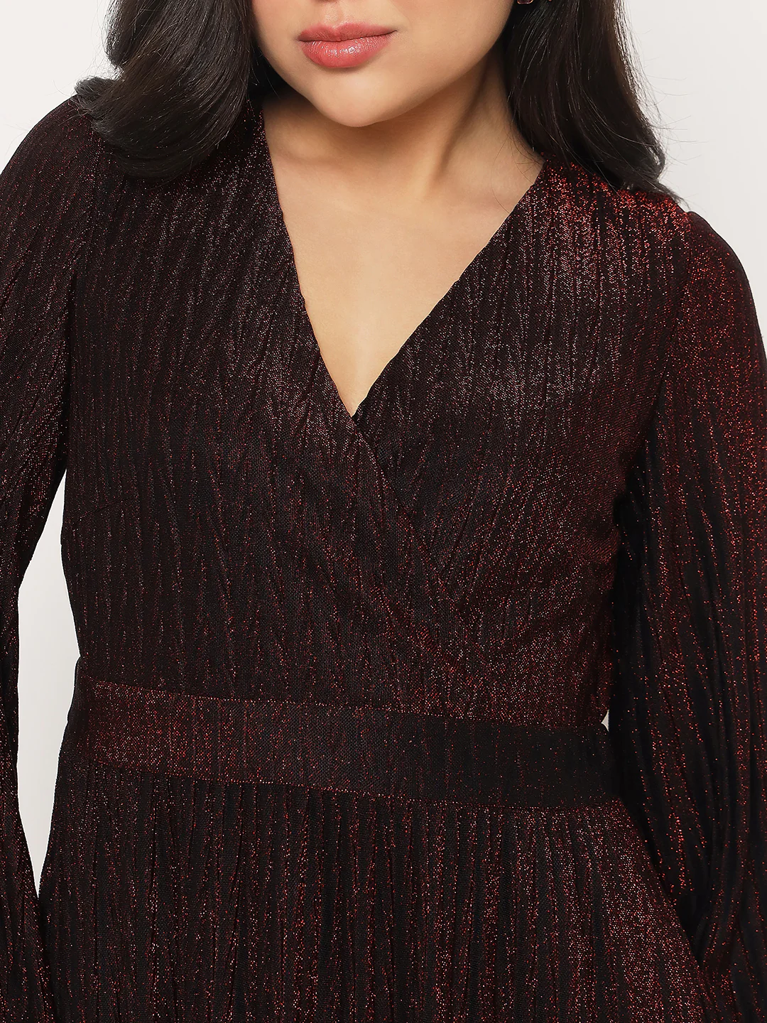 Madame Cinched Waist Fit and Flare Maroon Maxi Dress - Image 8