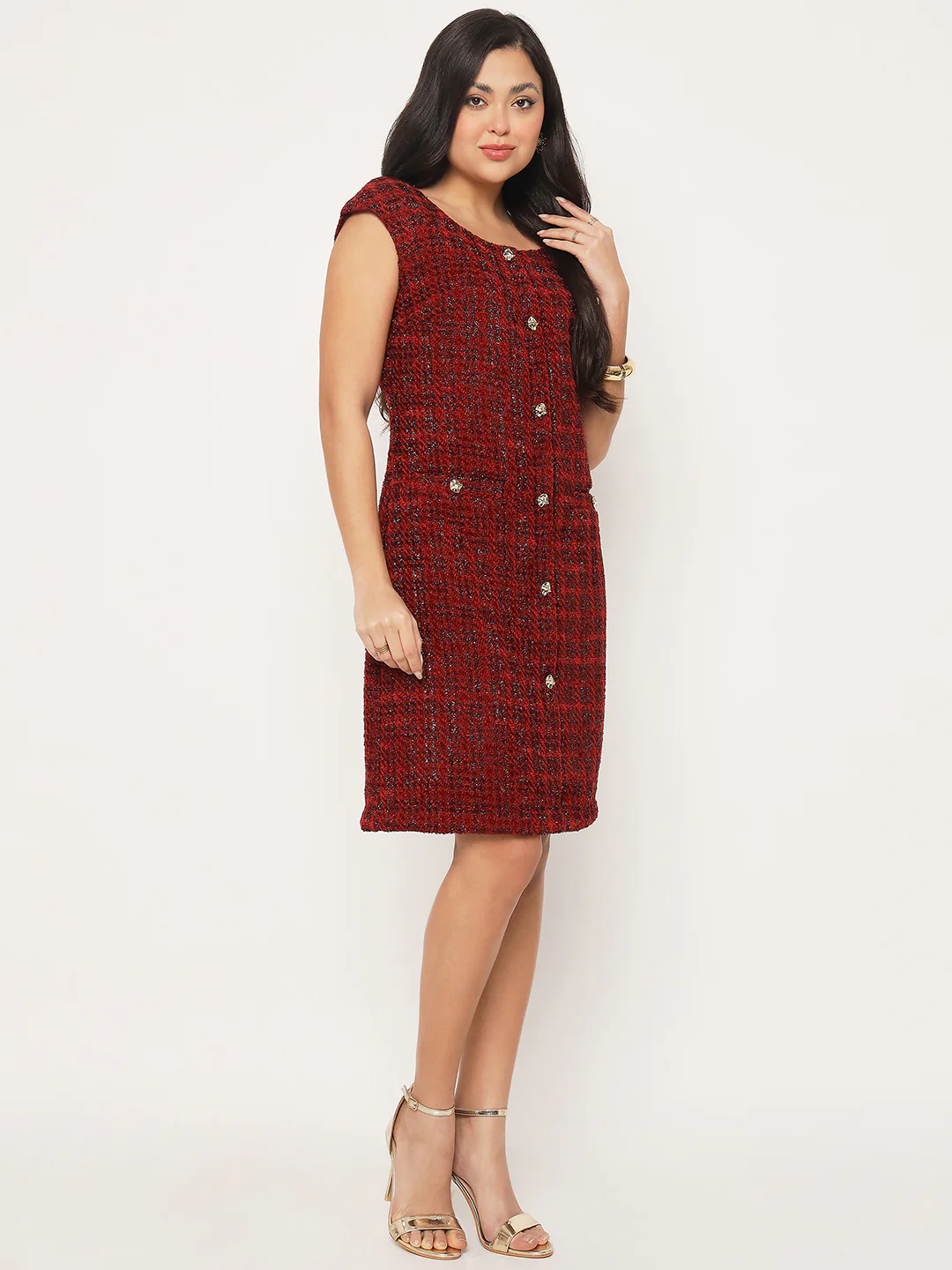 Madame Sleeveless Maroon Sheath Dress - Image 5