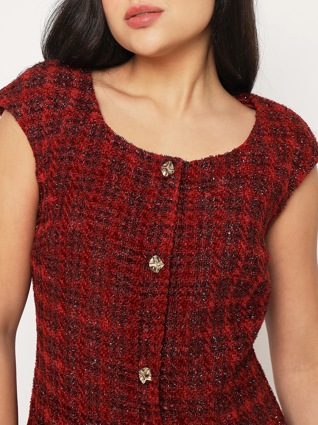 Madame Sleeveless Maroon Sheath Dress - Image 8