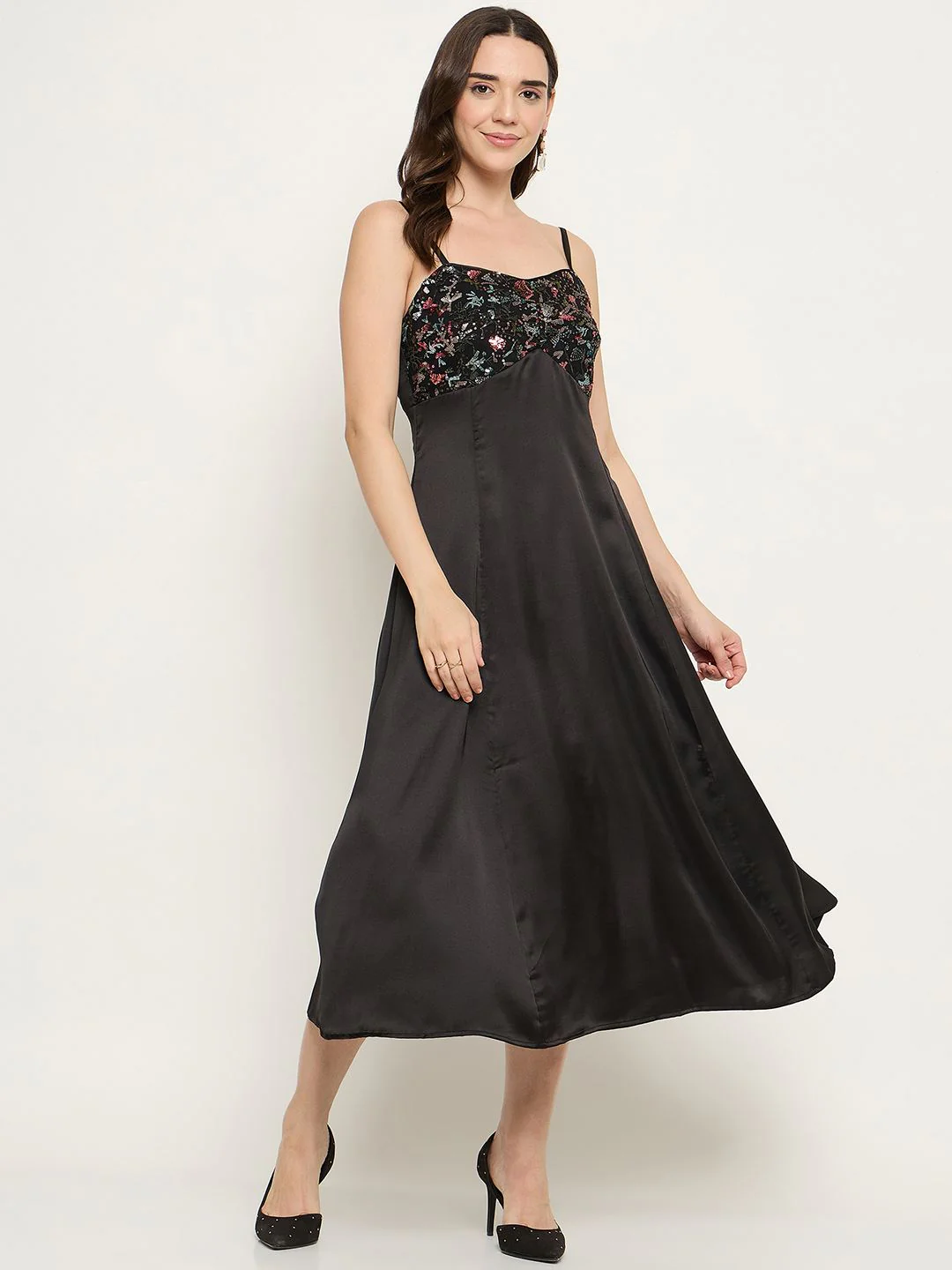 Madame Embroidered Midi Black Dress - Image 2
