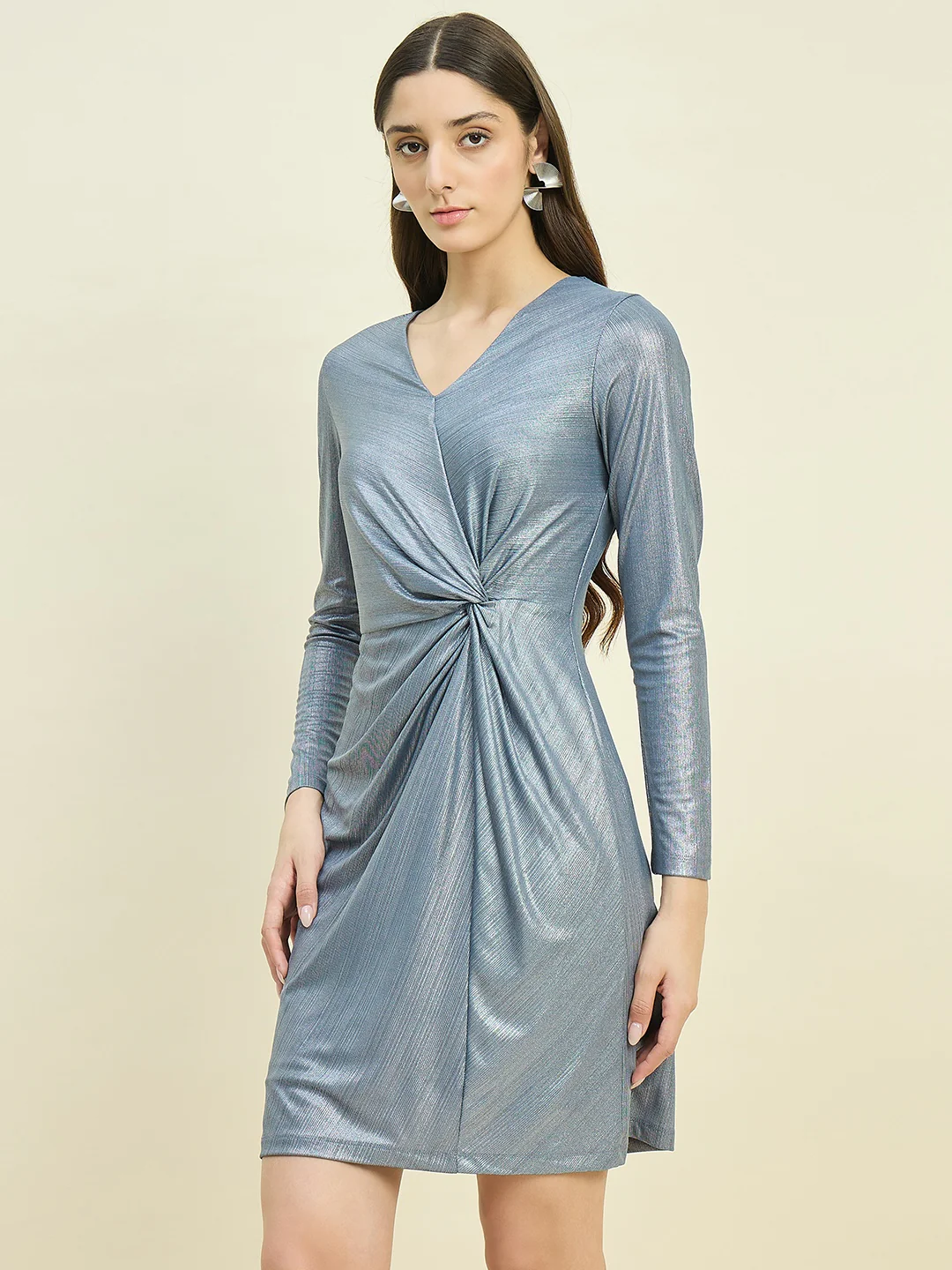Madame Cinched Waist Grey Bodycon Dress - Image 5