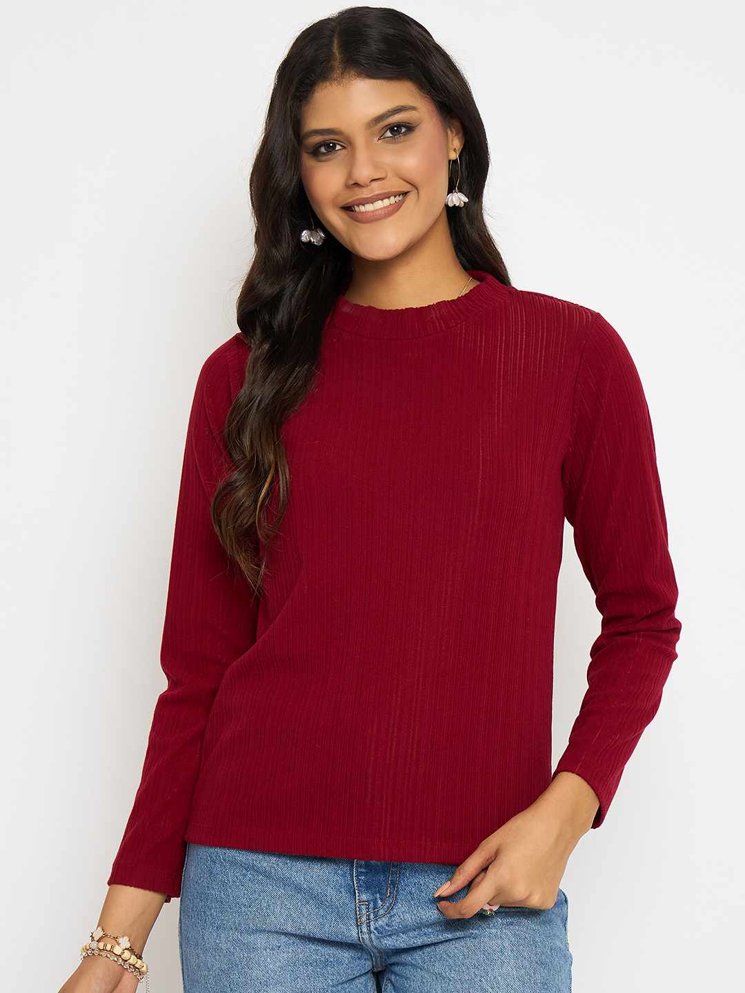 Madame Solid Maroon Tencel Blend Top - Image 3